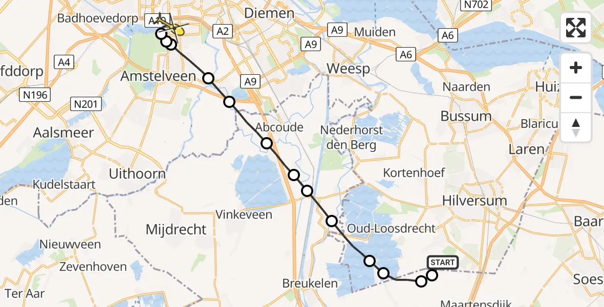 Routekaart van de vlucht: Lifeliner 1 naar VU Medisch Centrum Amsterdam