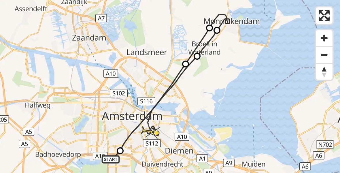 Routekaart van de vlucht: Lifeliner 1 naar Amsterdam