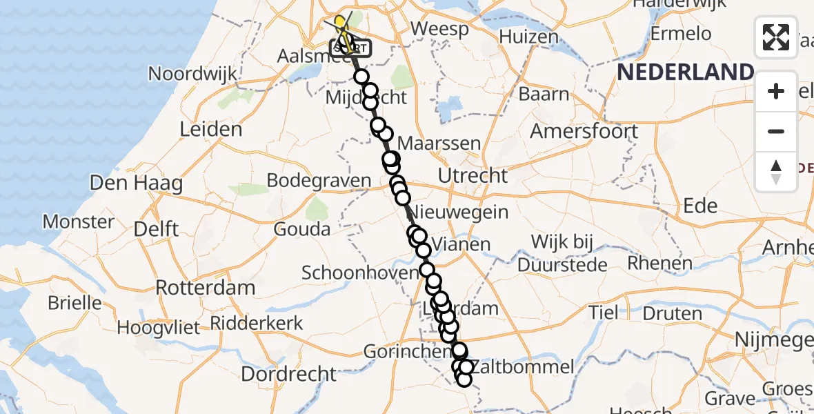 Routekaart van de vlucht: Politieheli naar Aalsmeer