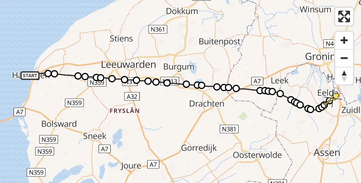 Routekaart van de vlucht: Lifeliner 4 naar Groningen Airport Eelde