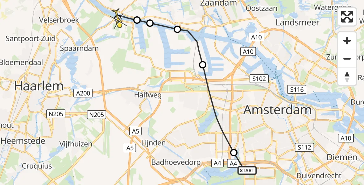 Routekaart van de vlucht: Lifeliner 1 naar Spaarndam