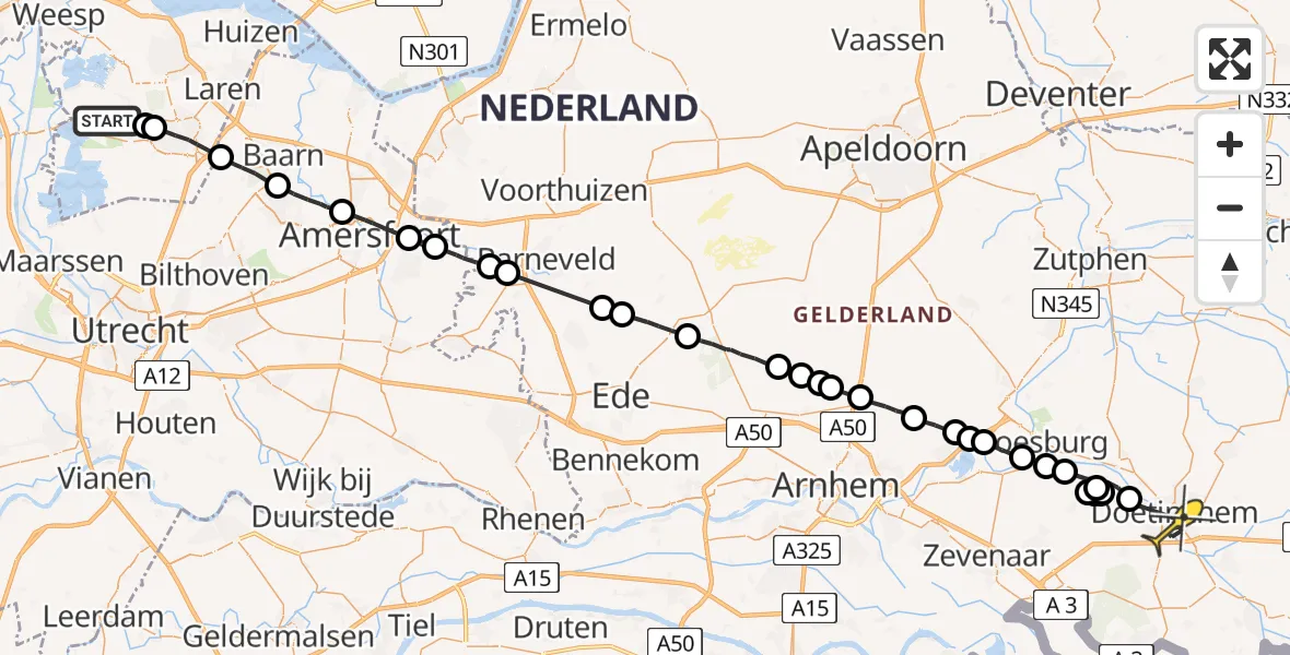 Routekaart van de vlucht: Politieheli naar Doetinchem