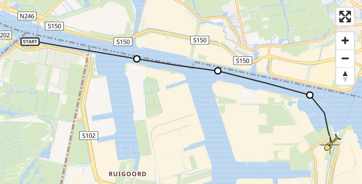 Routekaart van de vlucht: Lifeliner 1 naar Amsterdam Heliport