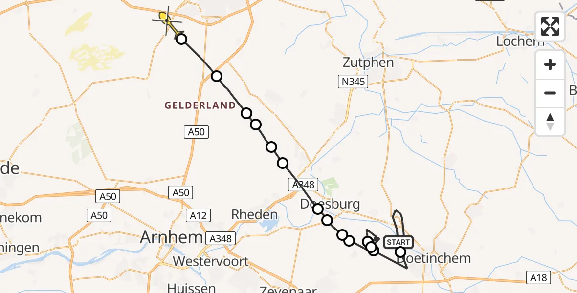 Routekaart van de vlucht: Politieheli naar Ugchelen