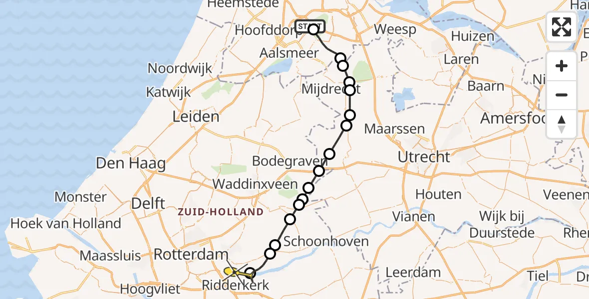 Routekaart van de vlucht: Politiehelikopter naar Krimpen aan de Lek