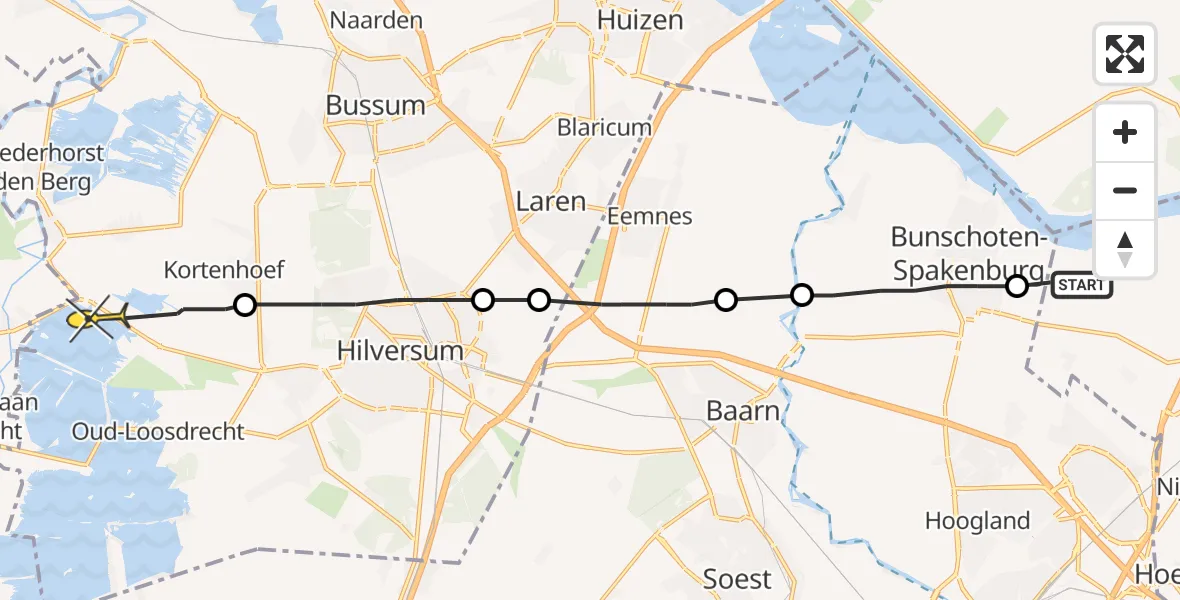 Routekaart van de vlucht: Politieheli naar Kortenhoef