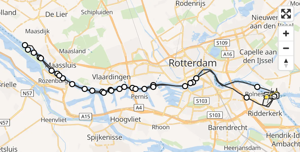 Routekaart van de vlucht: Politieheli naar Krimpen aan de Lek