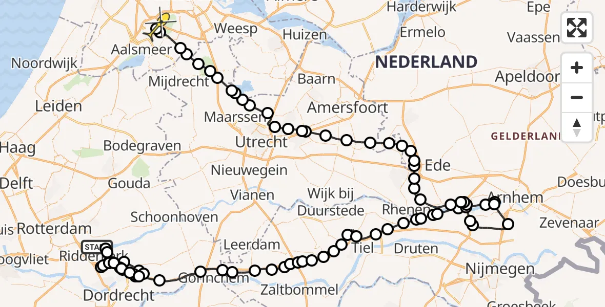 Routekaart van de vlucht: Politieheli naar Schiphol