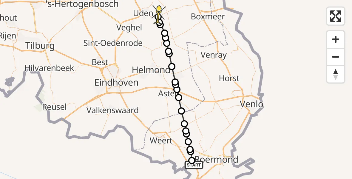 Routekaart van de vlucht: Lifeliner 3 naar Vliegbasis Volkel