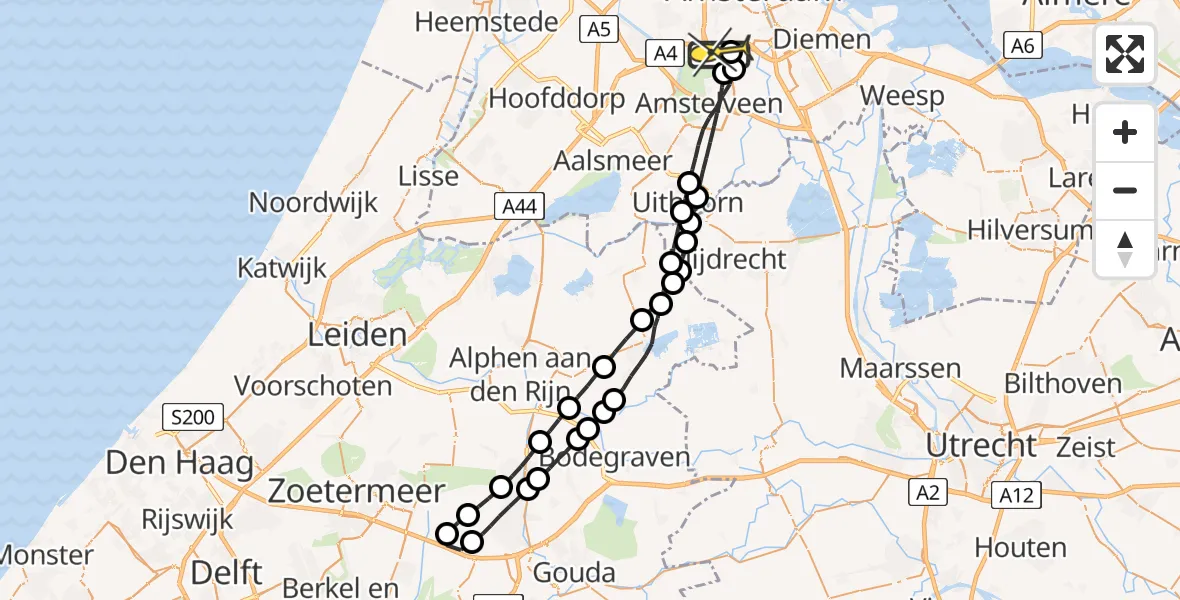 Routekaart van de vlucht: Lifeliner 1 naar VU Medisch Centrum Amsterdam