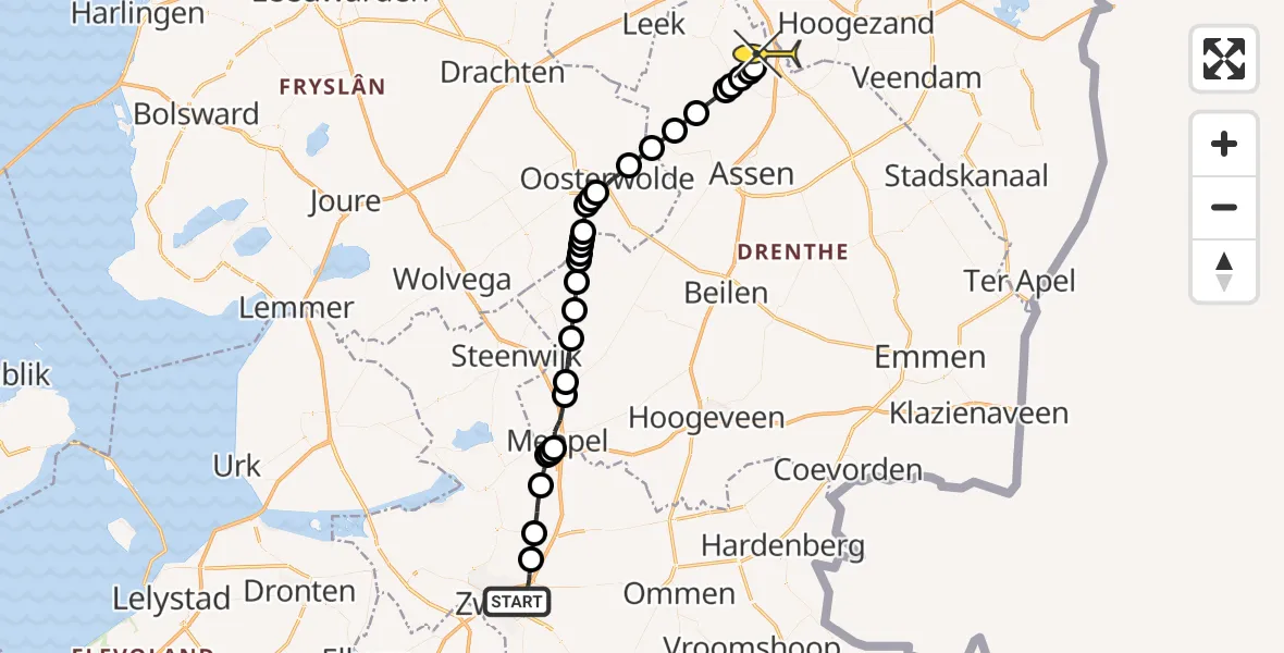 Routekaart van de vlucht: Lifeliner 4 naar Groningen Airport Eelde