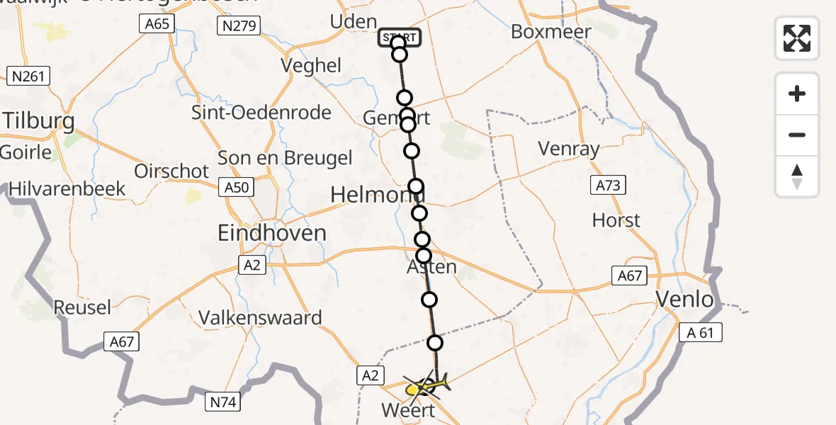 Routekaart van de vlucht: Lifeliner 3 naar Nederweert