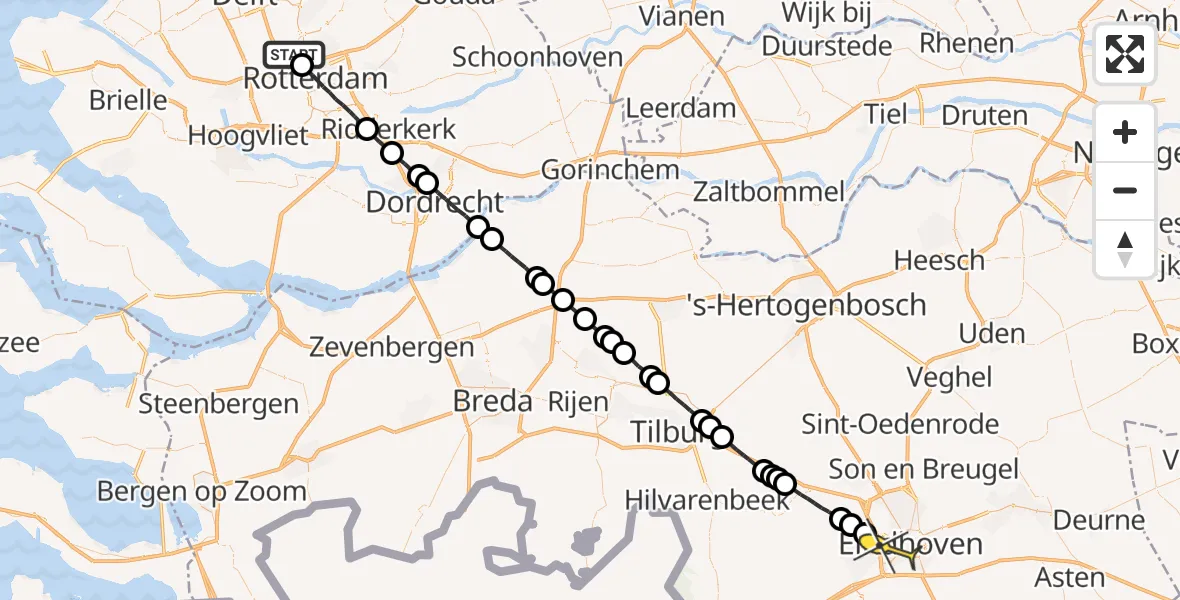 Routekaart van de vlucht: Lifeliner 2 naar Eindhoven