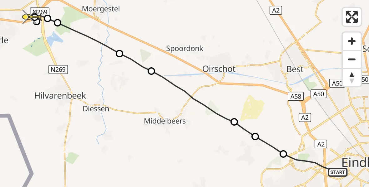 Routekaart van de vlucht: Lifeliner 2 naar Tilburg