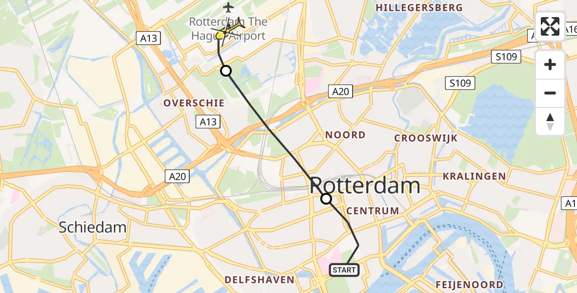 Routekaart van de vlucht: Lifeliner 1 naar Rotterdam The Hague Airport