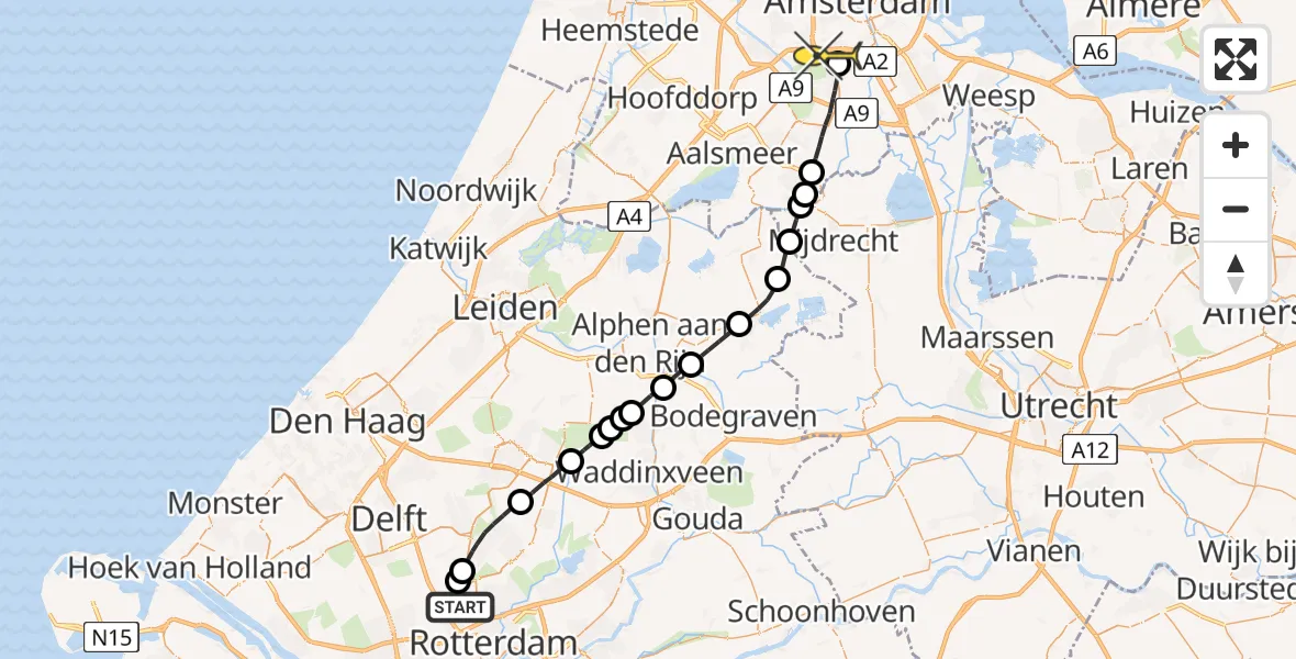 Routekaart van de vlucht: Lifeliner 1 naar VU Medisch Centrum Amsterdam