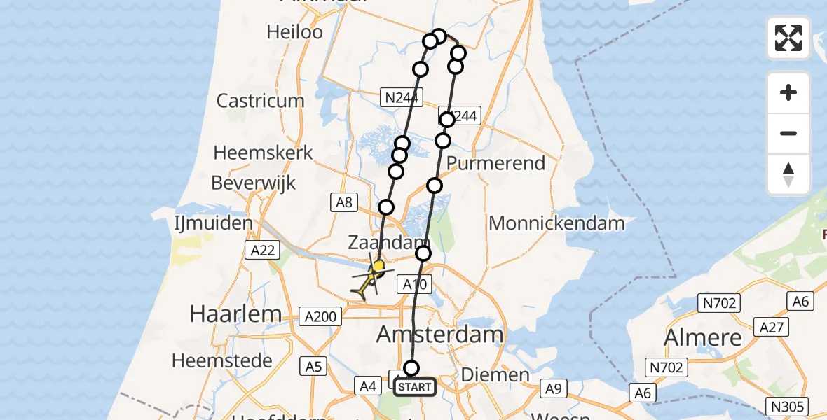 Routekaart van de vlucht: Lifeliner 1 naar Amsterdam Heliport