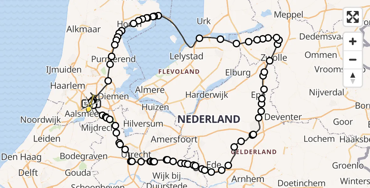 Routekaart van de vlucht: Politieheli naar Schiphol