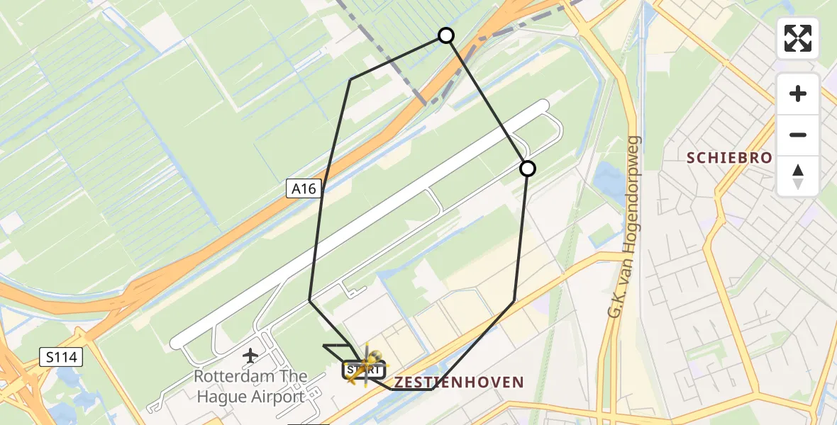 Vluchtroute Traumahelikopter Rotterdam The Hague Airport - Rotterdam The Hague Airport, 14 mei 2023, 14:12