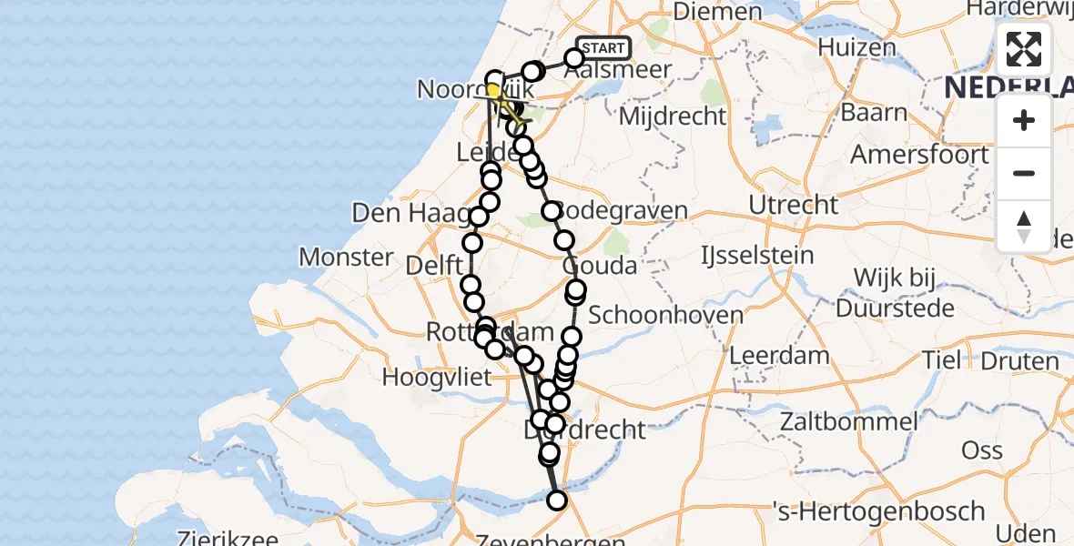Routekaart van de vlucht: Politiehelikopter naar Sassenheim