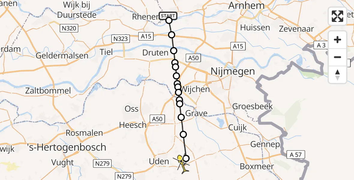 Routekaart van de vlucht: Lifeliner 3 naar Vliegbasis Volkel