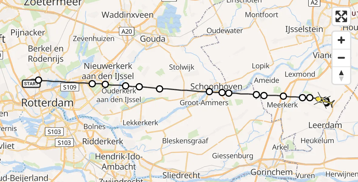 Routekaart van de vlucht: Lifeliner 2 naar Leerdam