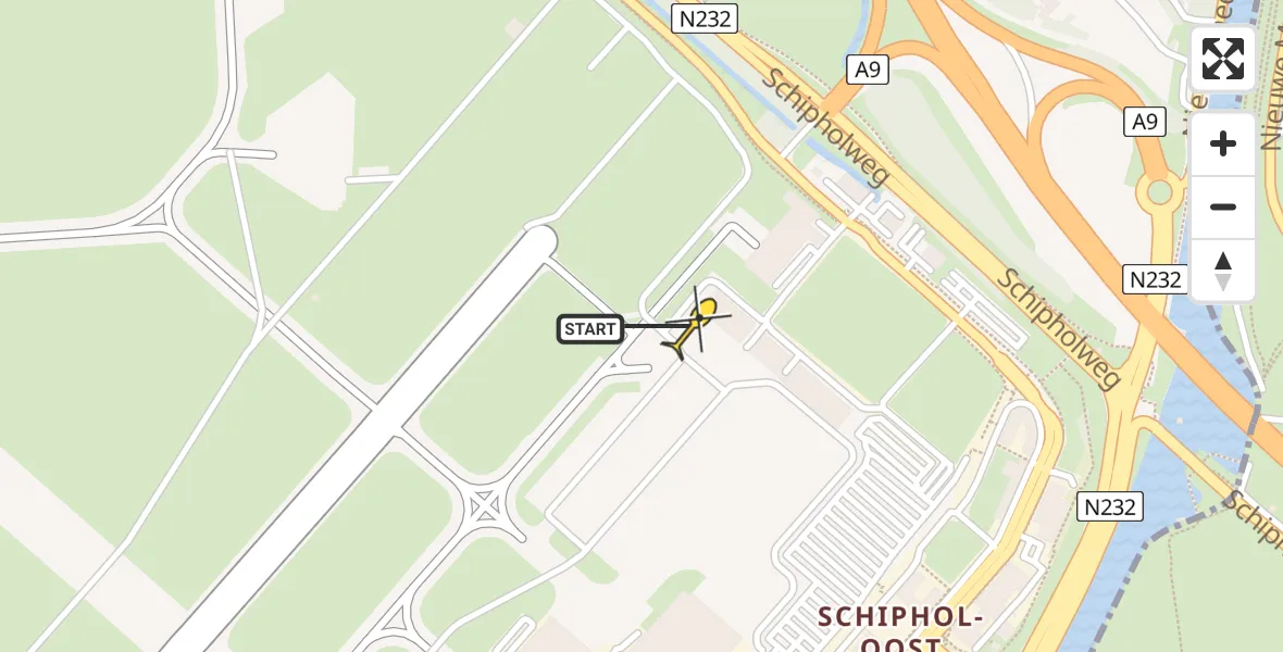 Routekaart van de vlucht: Politieheli naar Schiphol