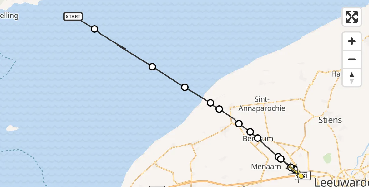 Routekaart van de vlucht: Ambulanceheli naar Marsum
