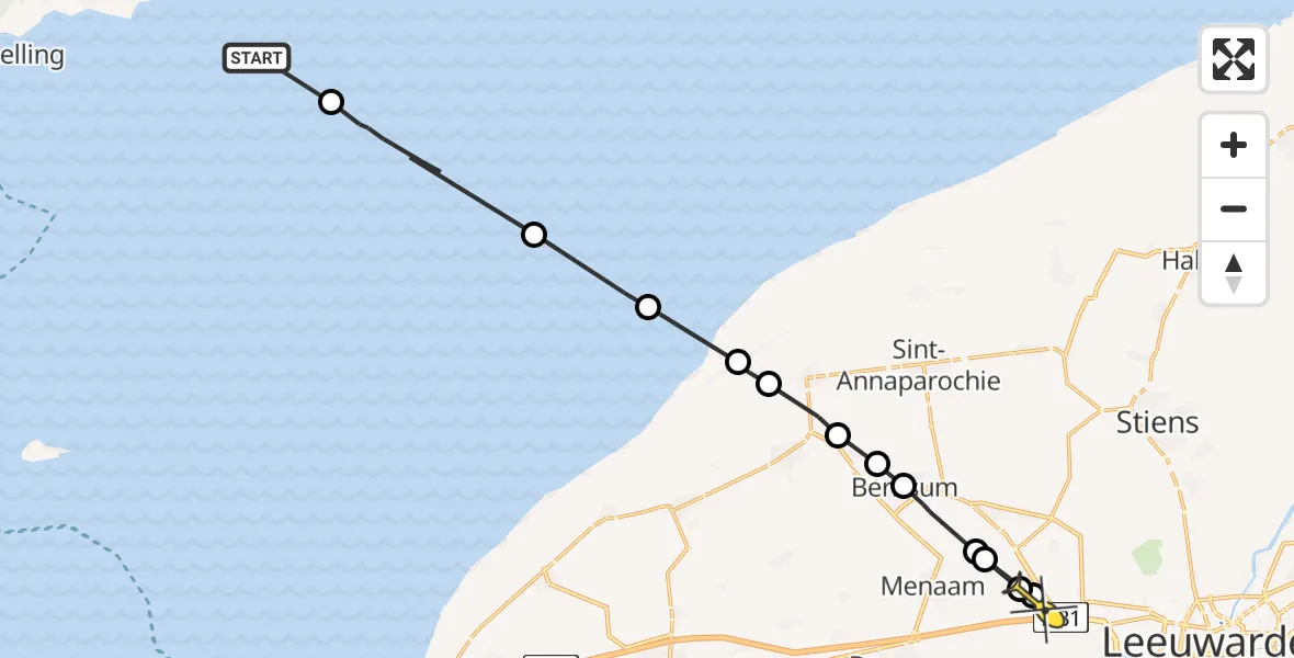 Routekaart van de vlucht: Ambulancehelikopter naar Marsum