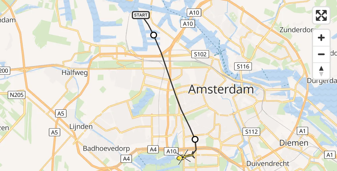 Routekaart van de vlucht: Lifeliner 1 naar VU Medisch Centrum Amsterdam