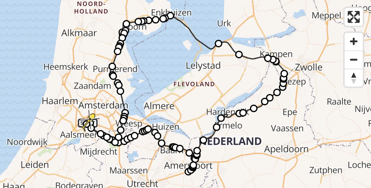 Routekaart van de vlucht: Politieheli naar Schiphol