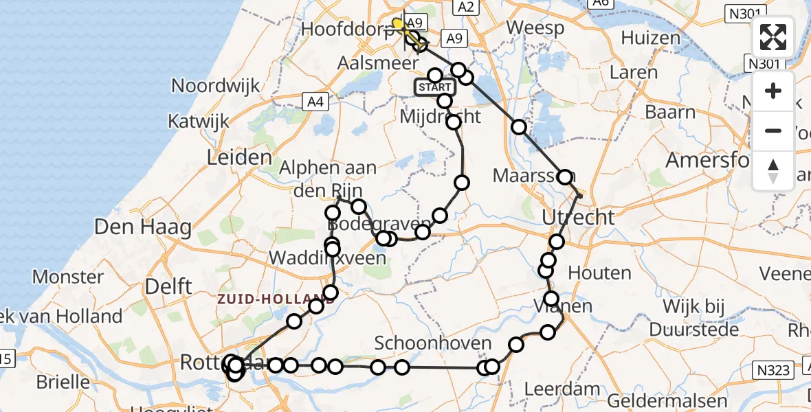 Routekaart van de vlucht: Politieheli naar Aalsmeer