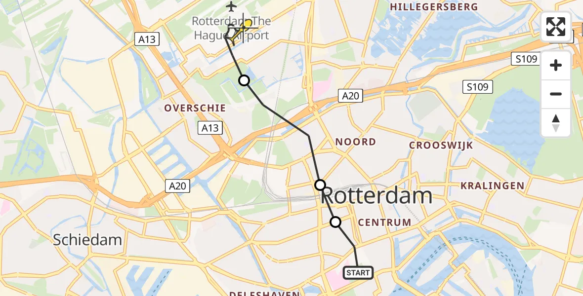 Routekaart van de vlucht: Lifeliner 2 naar Rotterdam The Hague Airport