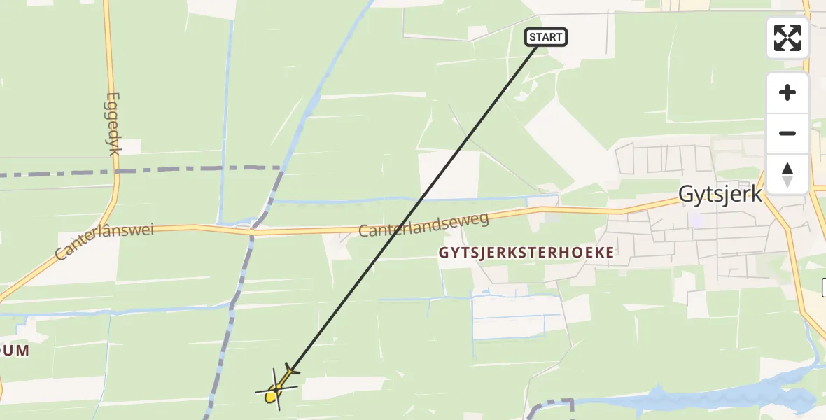 Routekaart van de vlucht: Ambulanceheli naar Gytsjerk