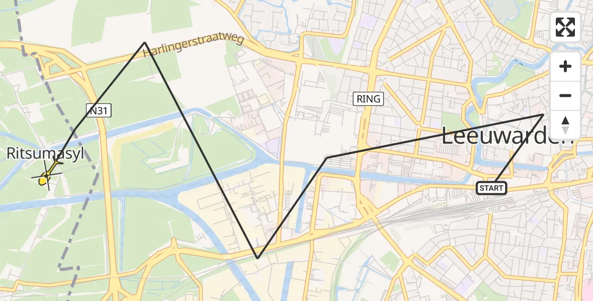 Routekaart van de vlucht: Ambulanceheli naar Deinum