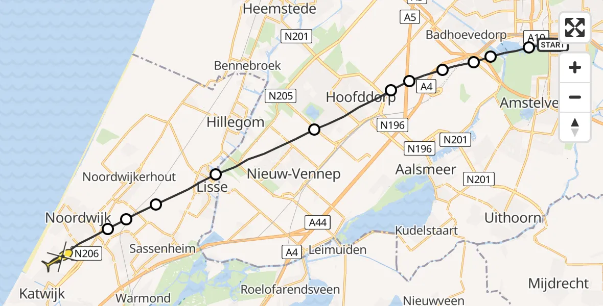 Routekaart van de vlucht: Lifeliner 1 naar Noordwijk