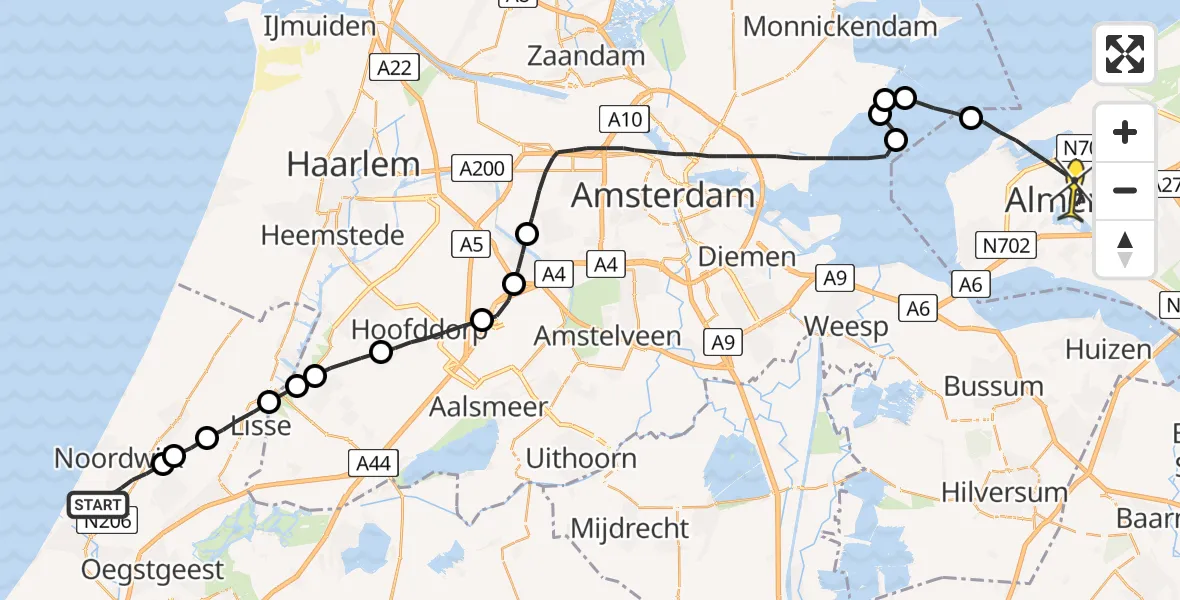 Routekaart van de vlucht: Lifeliner 1 naar Almere