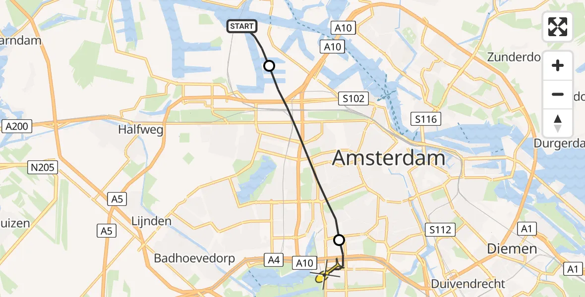 Routekaart van de vlucht: Lifeliner 1 naar VU Medisch Centrum Amsterdam