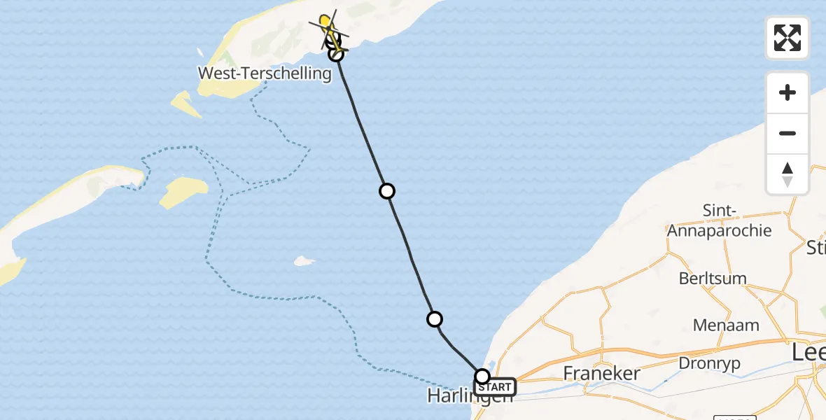 Routekaart van de vlucht: Politiehelikopter naar Midsland