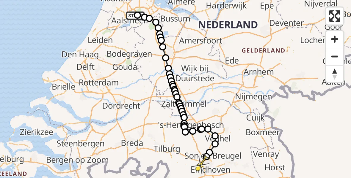 Routekaart van de vlucht: Politieheli naar Eindhoven