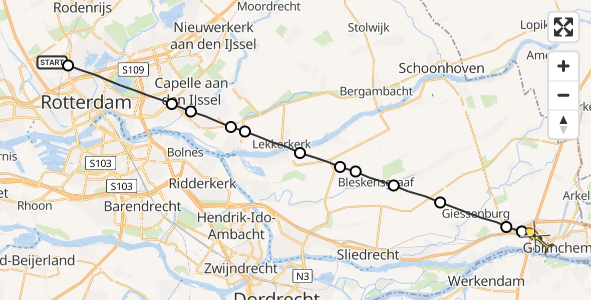 Routekaart van de vlucht: Lifeliner 2 naar Gorinchem