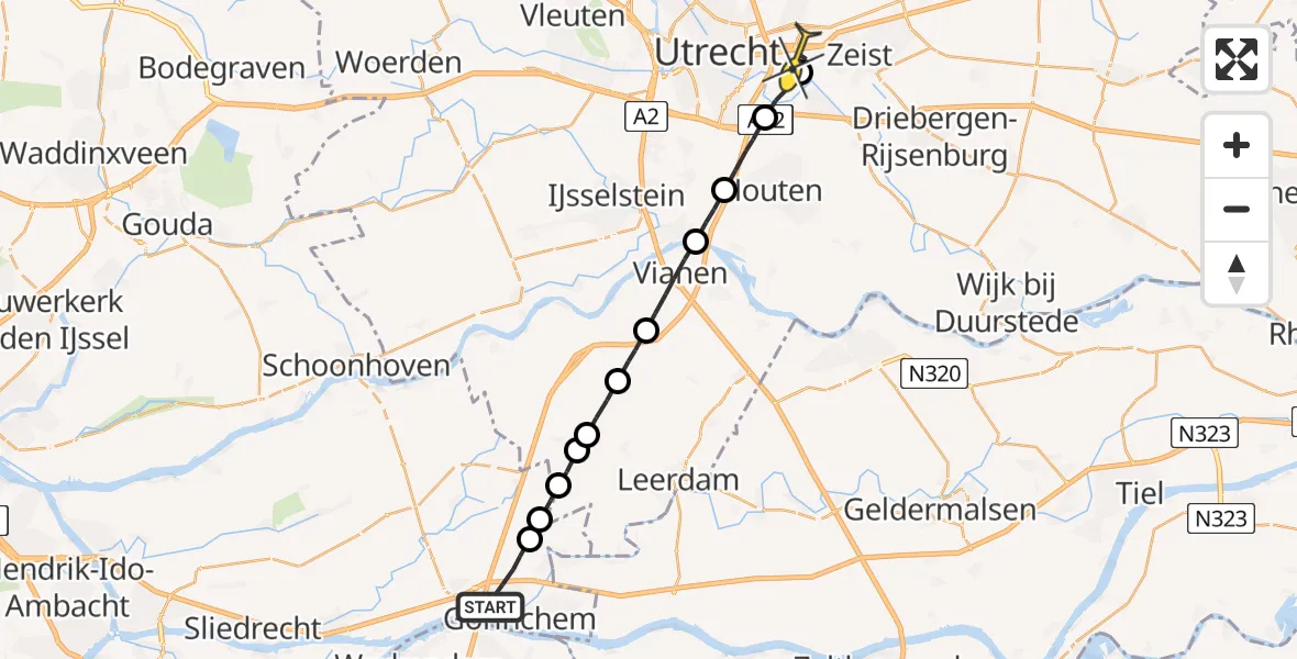 Routekaart van de vlucht: Lifeliner 2 naar Universitair Medisch Centrum Utrecht