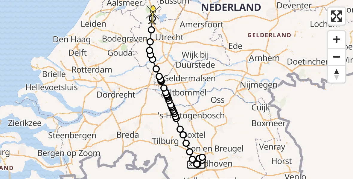 Routekaart van de vlucht: Politieheli naar Nieuwer Ter Aa