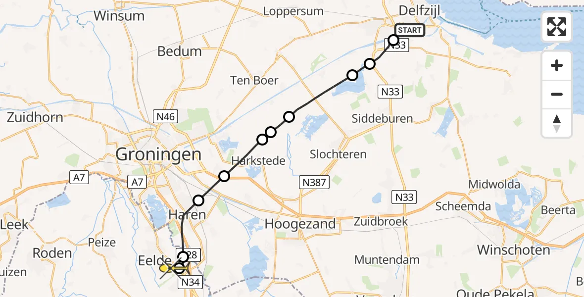 Routekaart van de vlucht: Lifeliner 4 naar Groningen Airport Eelde