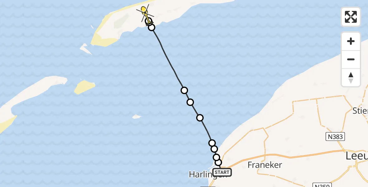 Routekaart van de vlucht: Politiehelikopter naar Midsland