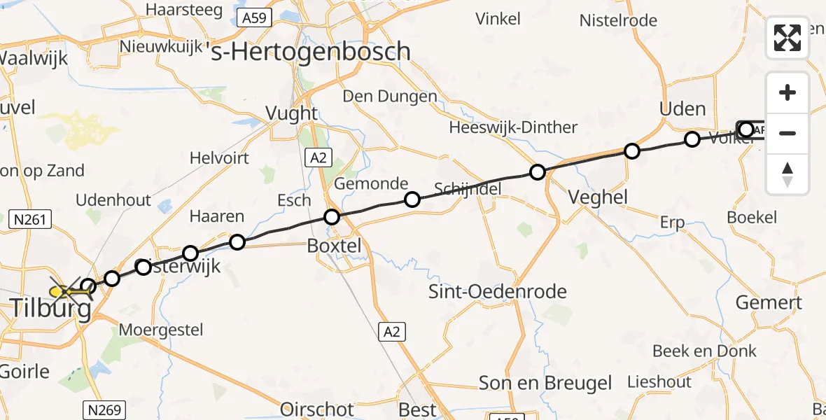 Routekaart van de vlucht: Lifeliner 3 naar Tilburg