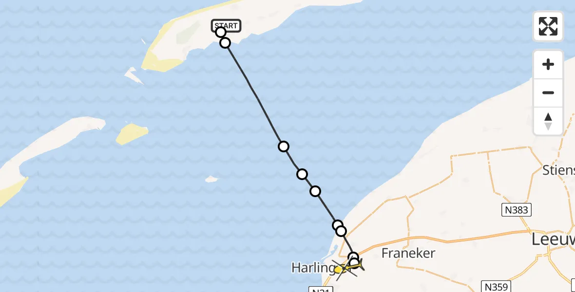 Routekaart van de vlucht: Politiehelikopter naar Harlingen