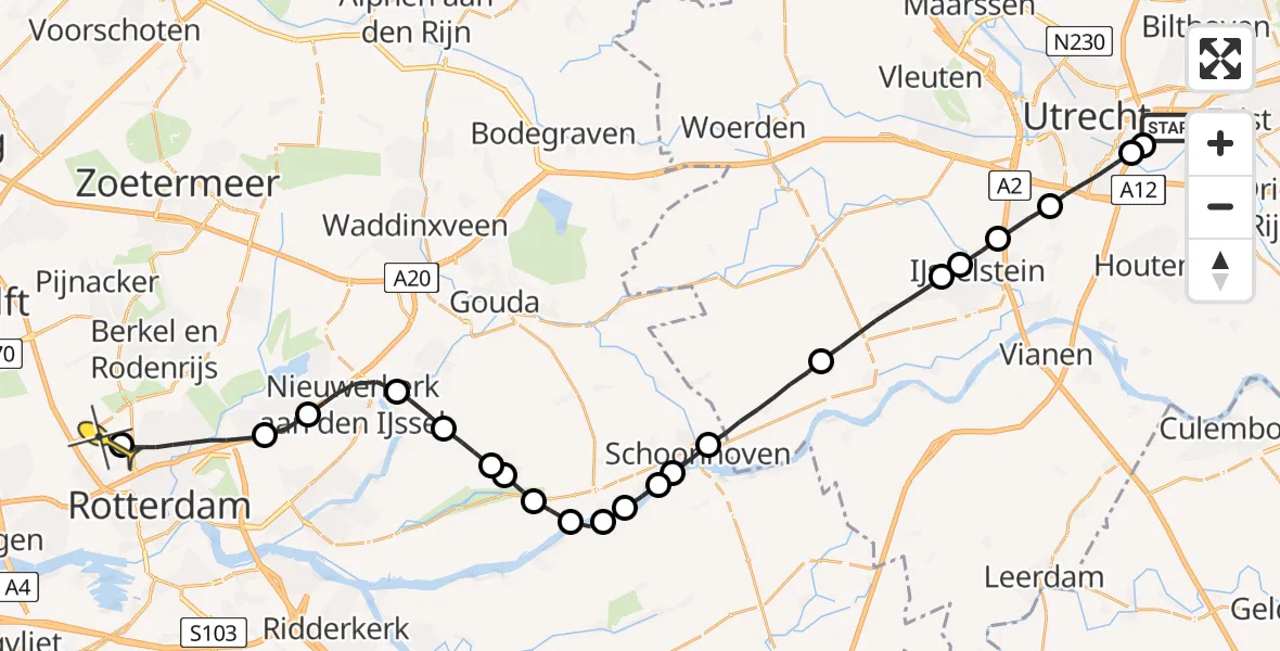 Routekaart van de vlucht: Lifeliner 2 naar Rotterdam The Hague Airport