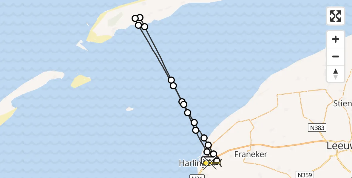 Routekaart van de vlucht: Politiehelikopter naar Harlingen