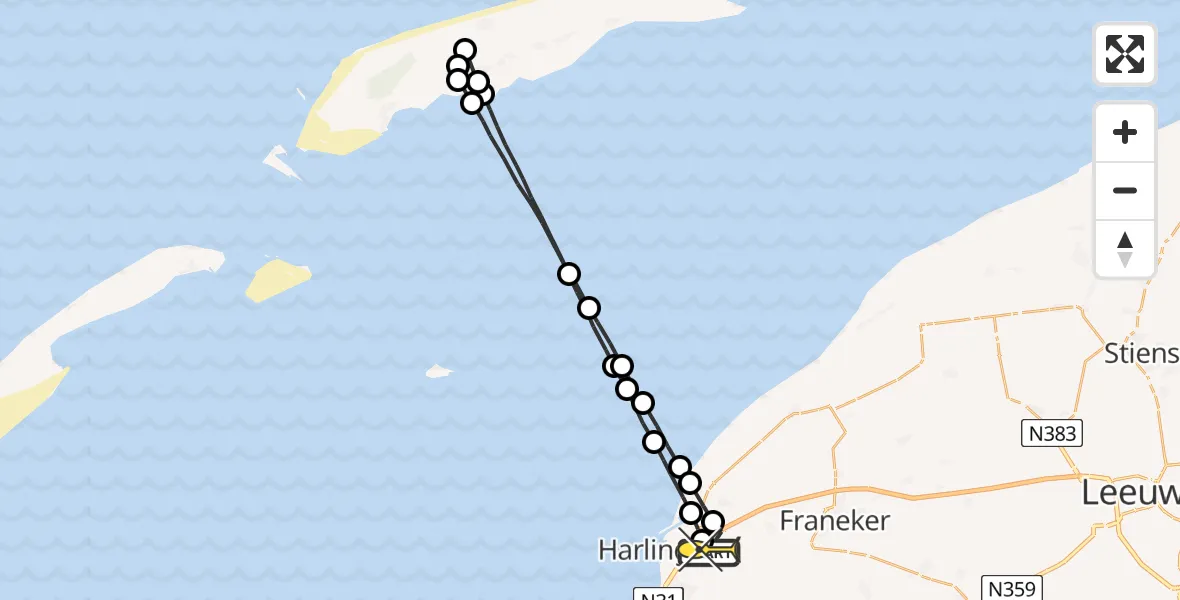 Routekaart van de vlucht: Politiehelikopter naar Harlingen
